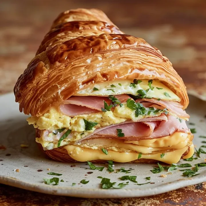 Ham and Cheese Croissant Breakfast Sandwich