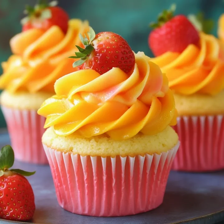 Mango Strawberry Sunset Cupcakes