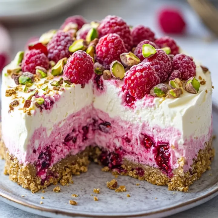 Pistachio Raspberry Crunch Cheesecake