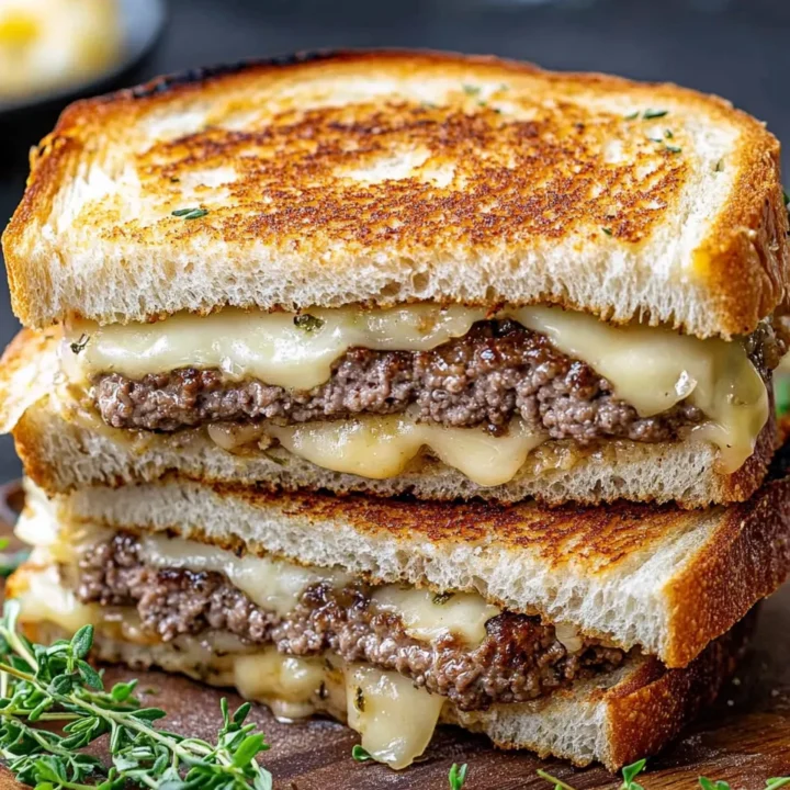 Patty Melt on Garlic Herb Toasted Sourdough