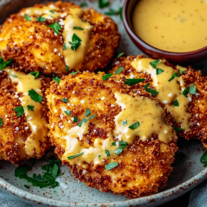 Pretzel Chicken with Mustard-Cheddar Sauce