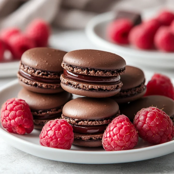 Dark Chocolate Raspberry Macarons