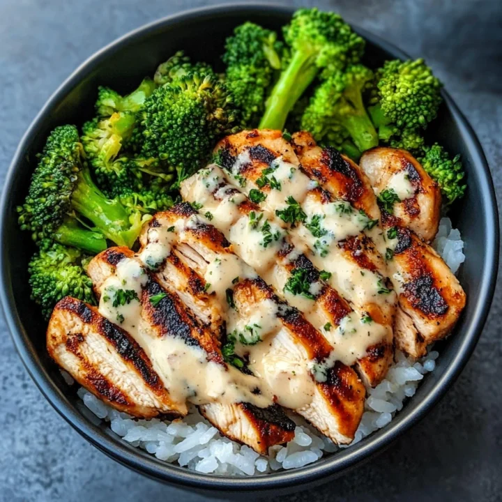 Grilled Chicken Broccoli Garlic Bowls