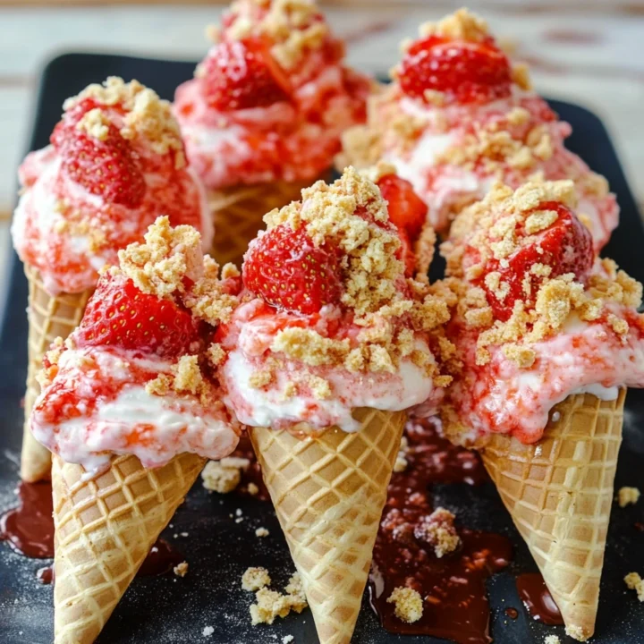 Strawberry Crunch Cheesecake Cones Dessert