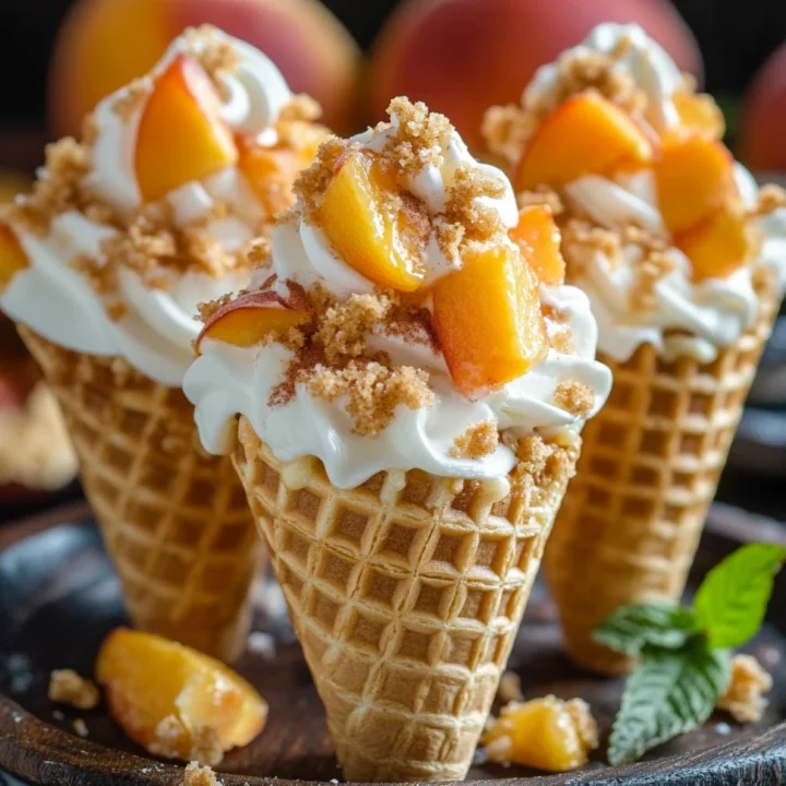 Peach Cobbler Cheesecake Dessert Cones