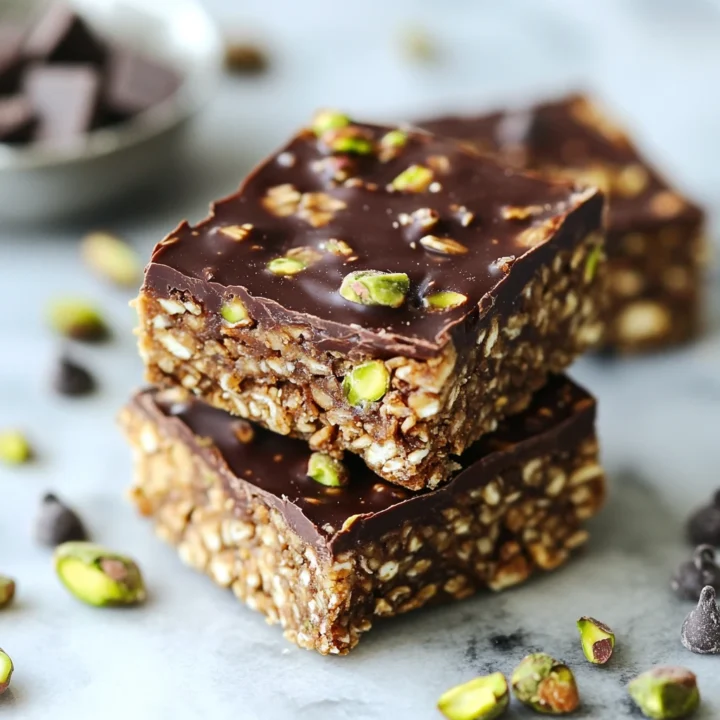No-Bake Chocolate Pistachio Crunch Oat Bars