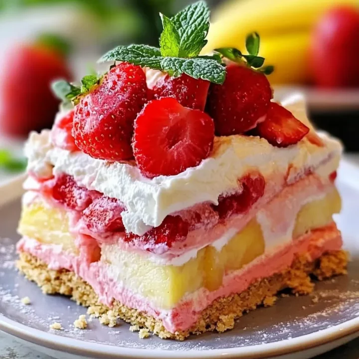 Tropical No Bake Strawberry Split Cake