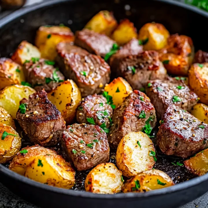 Garlic Steak Bites Crispy Potatoes