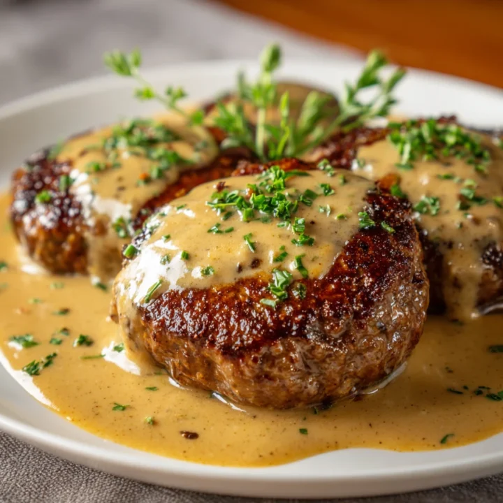 Hamburger Steaks with Whiskey Cream Sauce