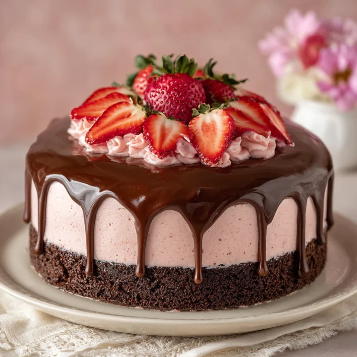 Decadent Strawberry Chocolate Shell Cake