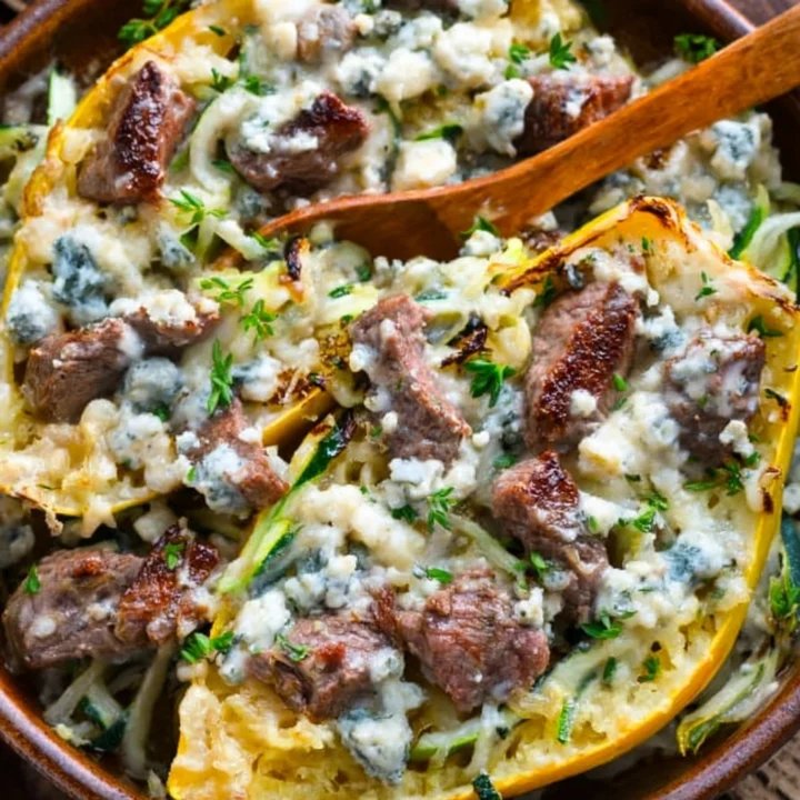 Keto Steak Gorgonzola Alfredo Squash