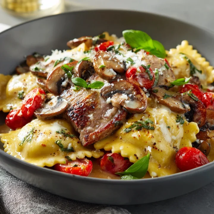 Seared Steak Mushroom Ravioli Creamy Tomato