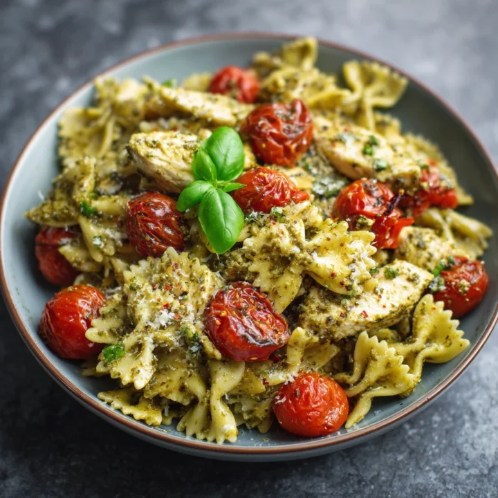 Pesto Chicken Pasta with Roasted Tomatoes