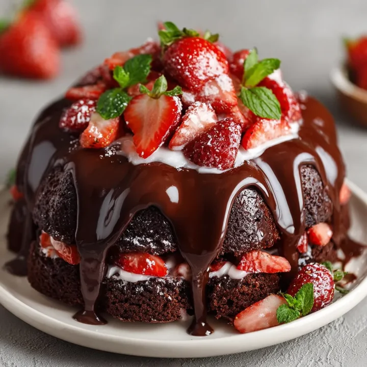 Decadent Strawberry Chocolate Shell Cake
