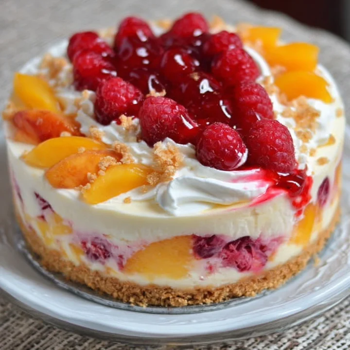 Raspberry Peach Cheesecake Dessert Recipe