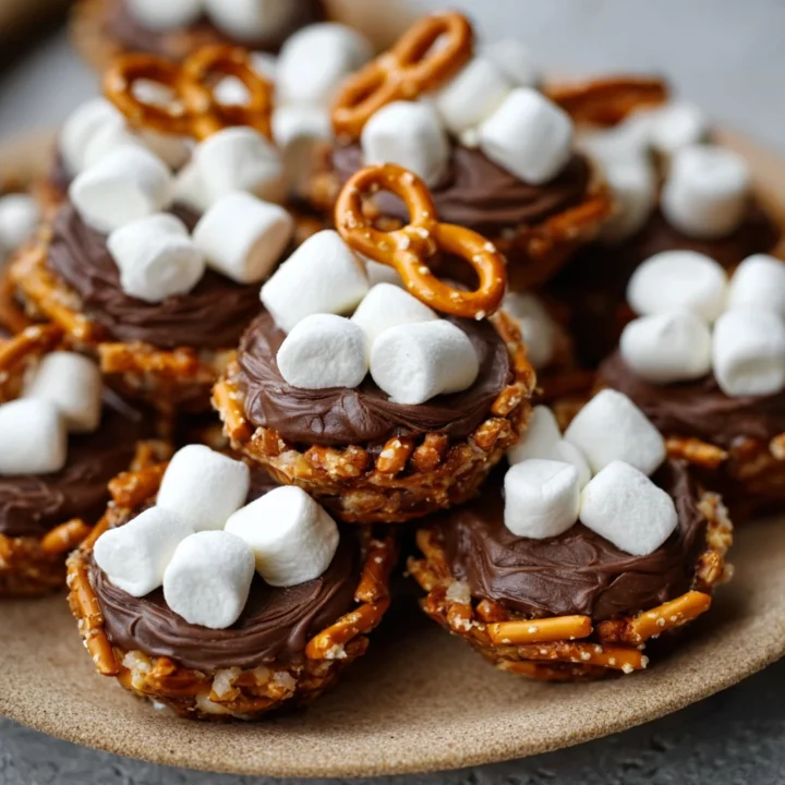 Chocolate Marshmallow Pretzel Pie Cups